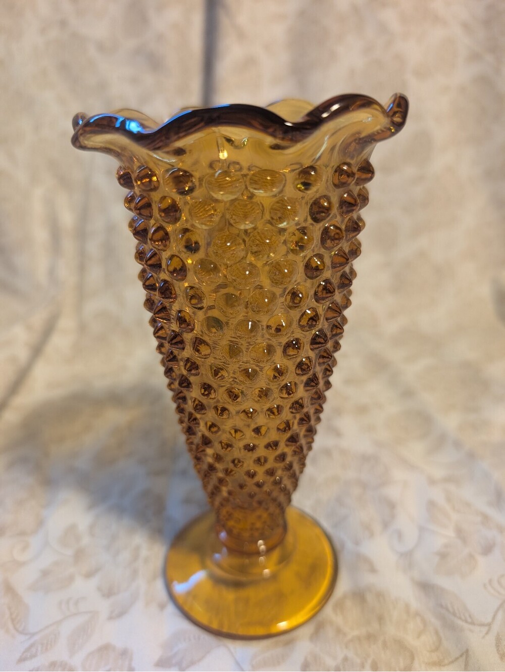 Vintage Amber Hobnail Glass Vase